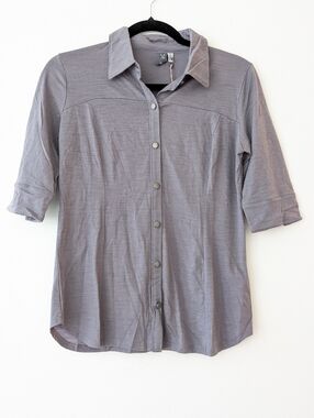 Ibex Ciara Merino Wool 3/4 NEW Sleeve Button Up Shirt In Purple Size Small
